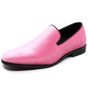 Pink Men's Velvet Designer Classic Smoking Dress Tuxedo Loafers Slip On Shoes